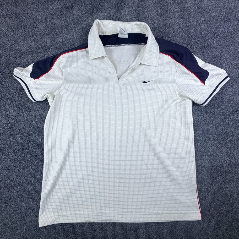 Hongxing Erke Sports Polo Shirt Mens Medium White Logo Waffle Knit Johnny Collar